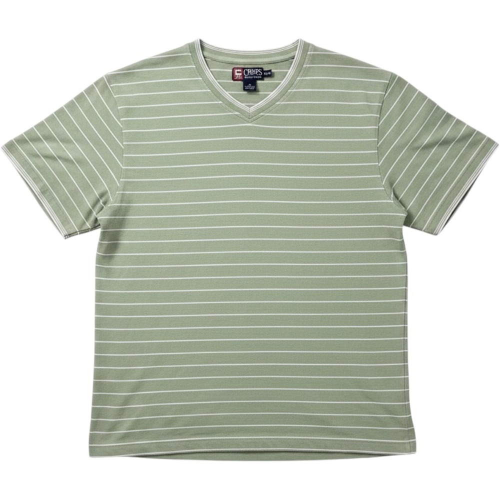Chaps Ralph Lauren Mens XL Sage Green Striped V-Neck Pique Cotton Polo Shirt
